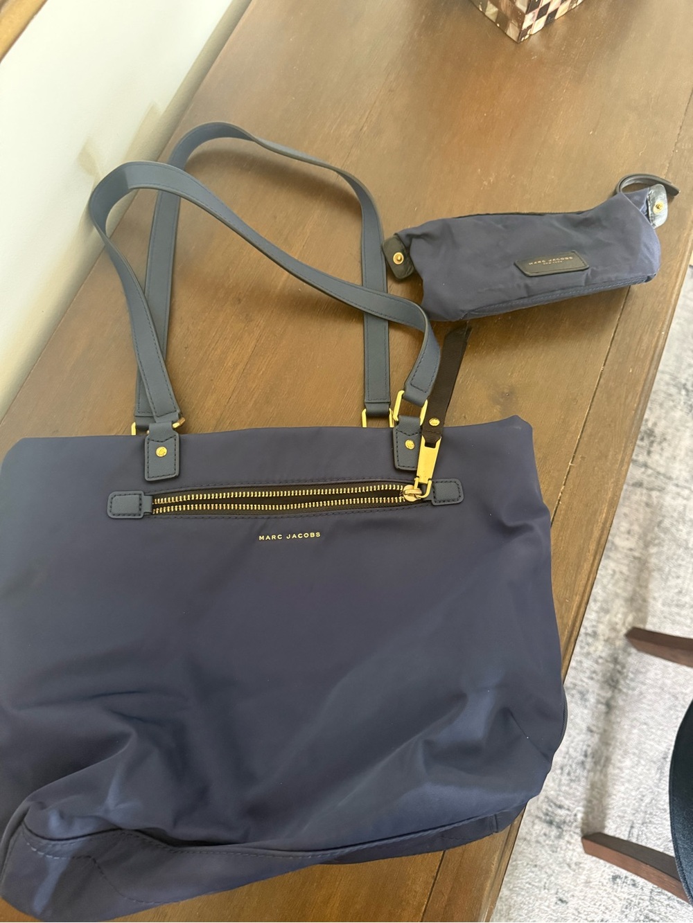 Marc Jacobs Navy Nylon Tote with Matching Pouch